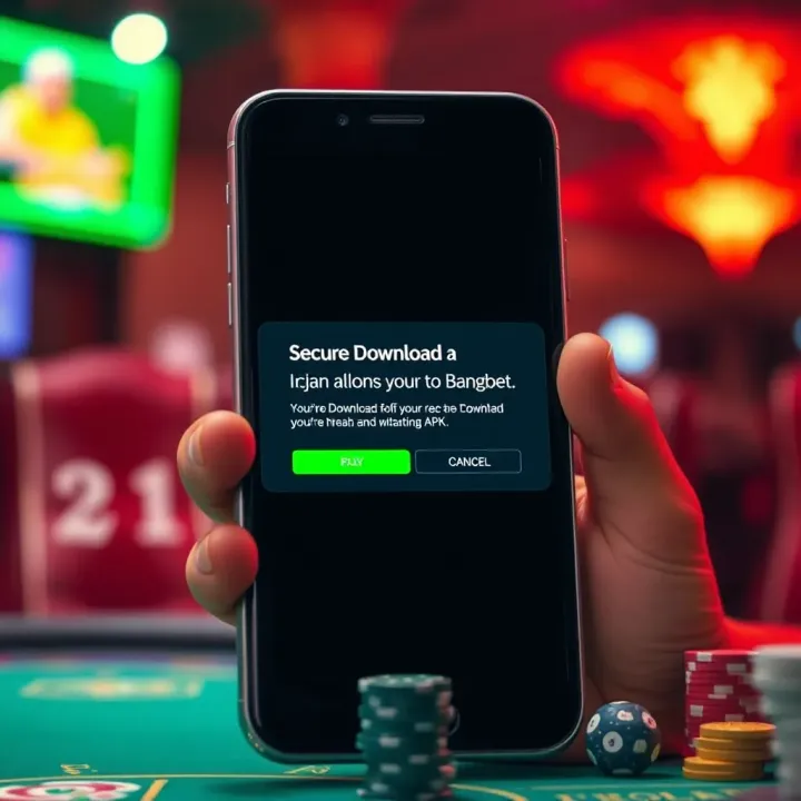 Illustration of mobile device displaying a secure download notification for Bangbet APK