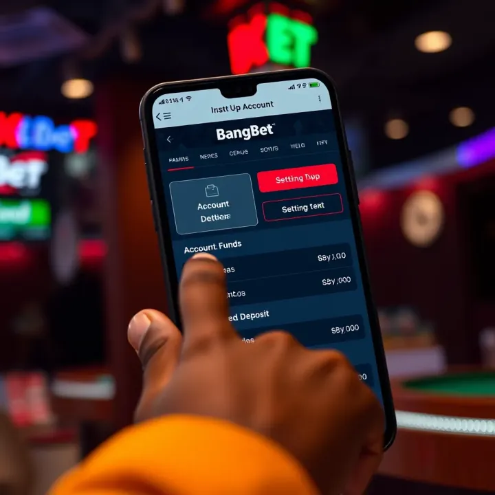 User navigating account setup and deposit options within the BangBet mobile app