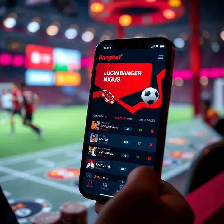 Smartphone displaying Bangbet app interface with betting options and live scores