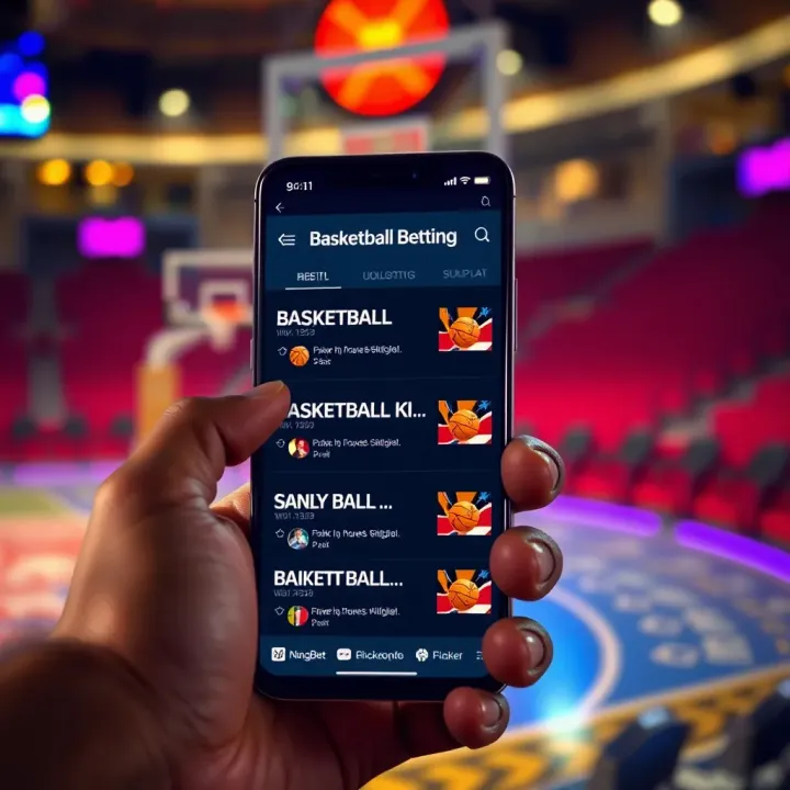 Graphic depicting a smartphone displaying a betting app interface with highlighted basketball betting options