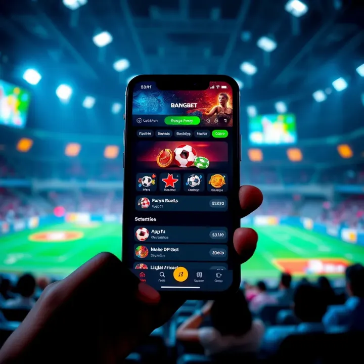 Mobile phone displaying BangBet app interface with betting options and user-friendly layout