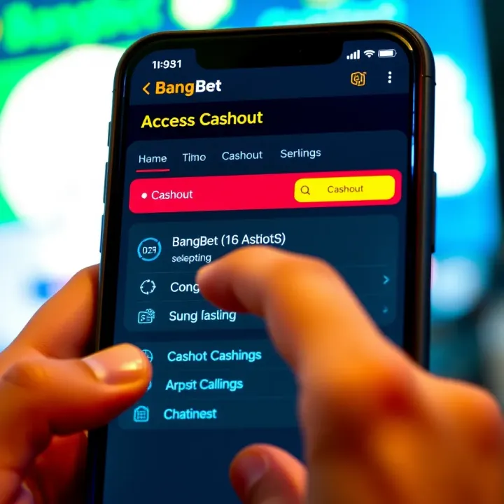 User navigating BangBet platform on mobile device to access cashout options