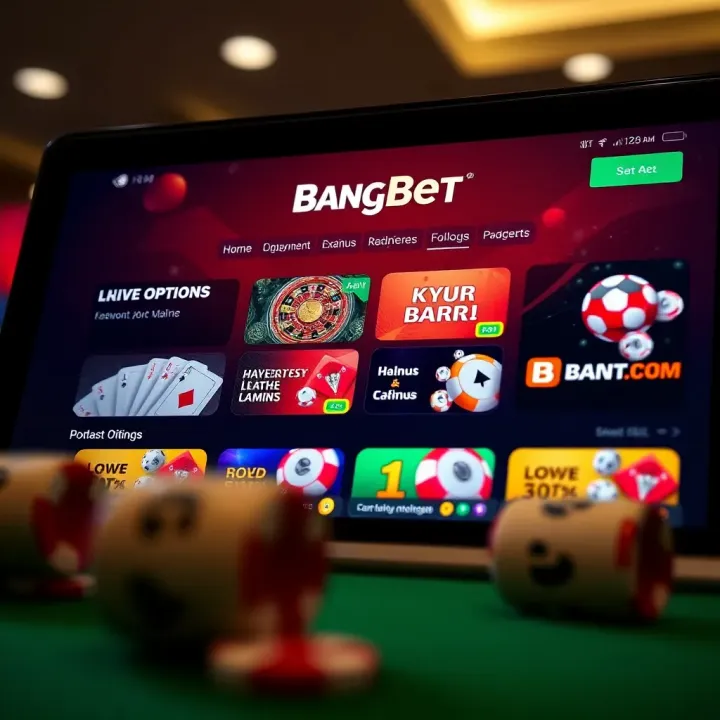 User interface displaying the BangBet app home screen with betting options