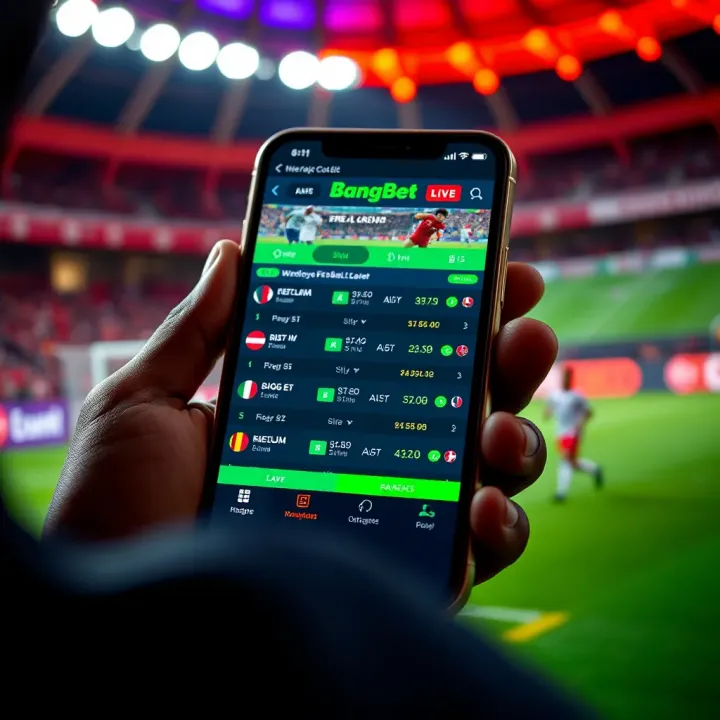 Mobile device displaying live football betting odds on BangBet ES Live platform in Nigeria