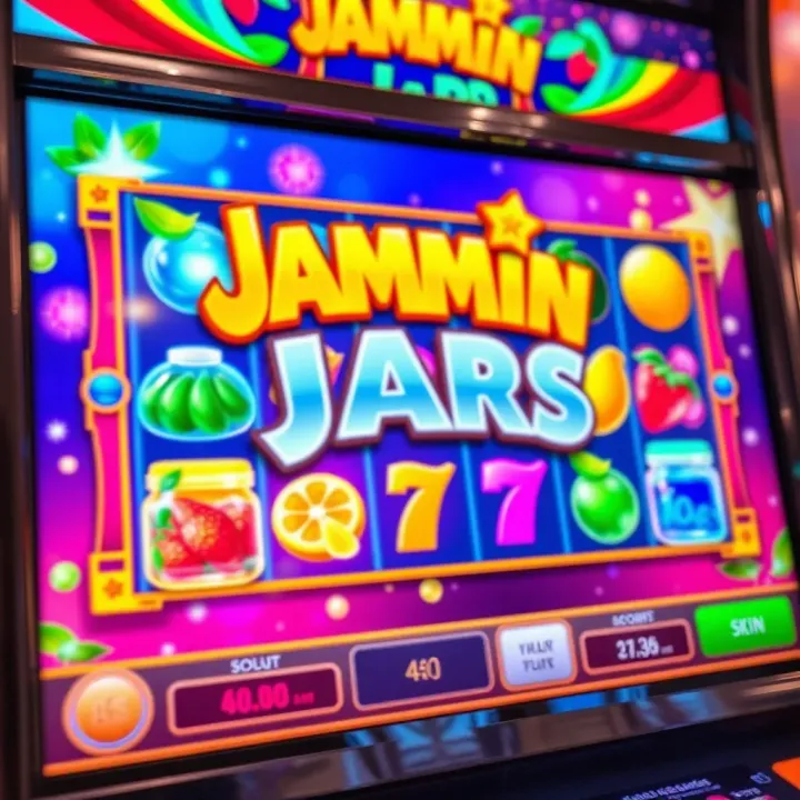 Colorful Jammin Jars slot game interface showcasing vibrant fruit symbols and sparkling jars on a digital slot machine screen