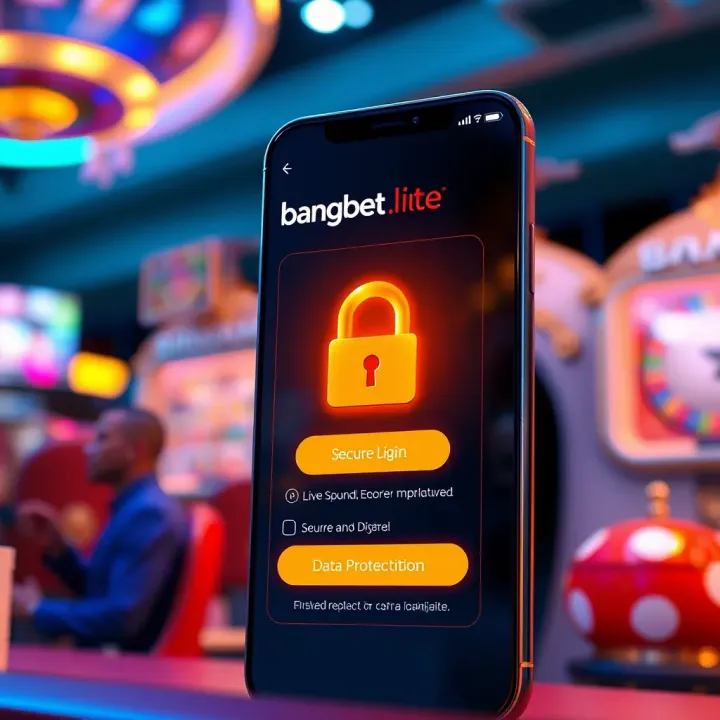 Graphic showing secure login and data protection features of Bangbet Mobile Lite platform