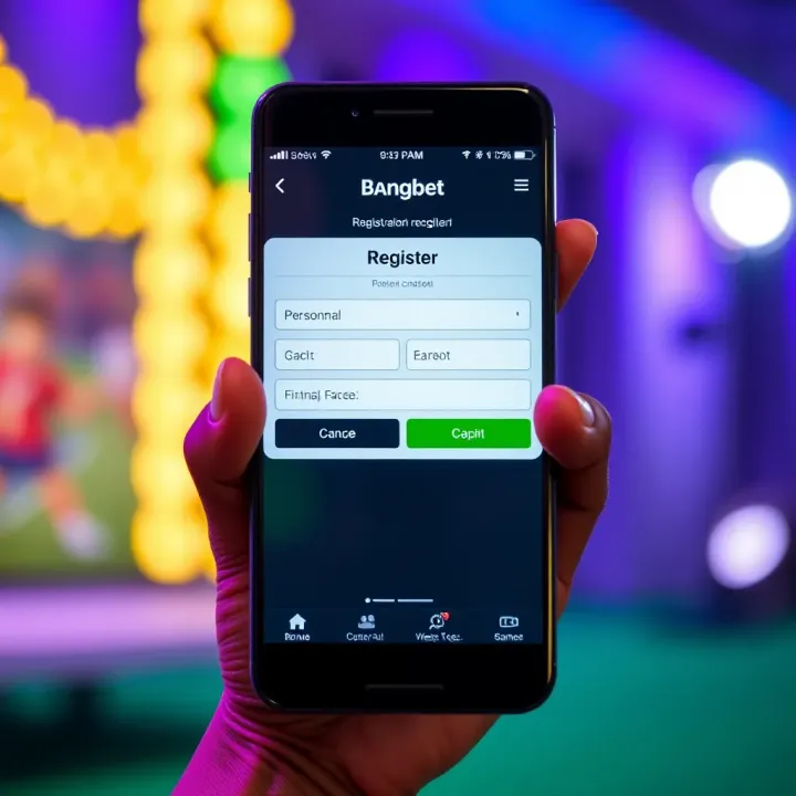 Mobile screen displaying Bangbet registration form with fields to enter personal and contact information