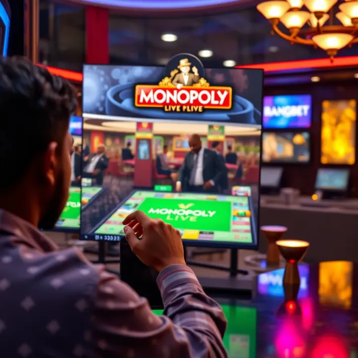 Player placing bets on virtual Monopoly-themed live betting interface