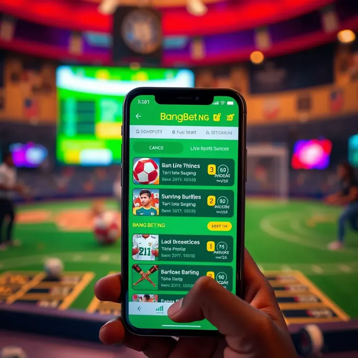 Smartphone displaying BangBet NG app interface with live sports betting options