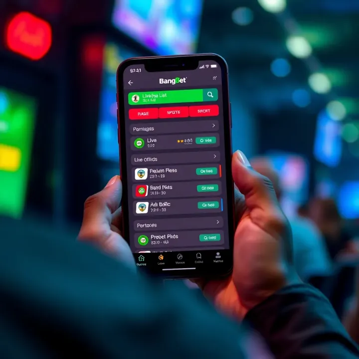Mobile device showing BangBet Nigeria sports betting platform with live match odds and options