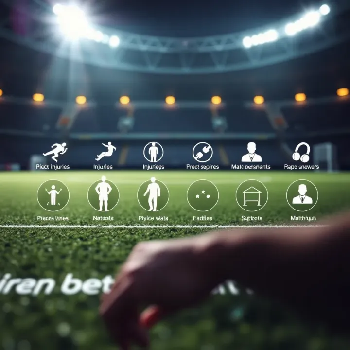 Football pitch with icons representing injuries and match importance factors