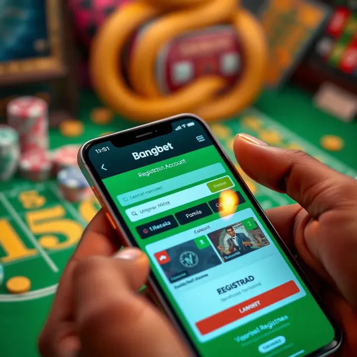 Mobile phone displaying BangBet registration screen with Nigerian currency symbols