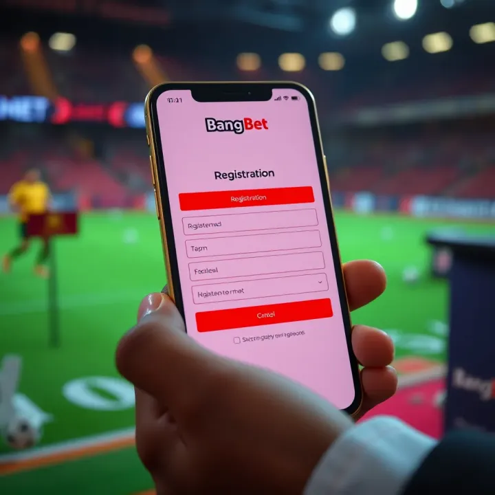 Smartphone showing registration form on BangBet app with clear input fields and buttons
