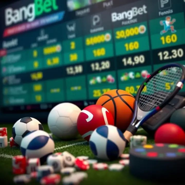 Various sports icons representing football, basketball, and tennis for betting options