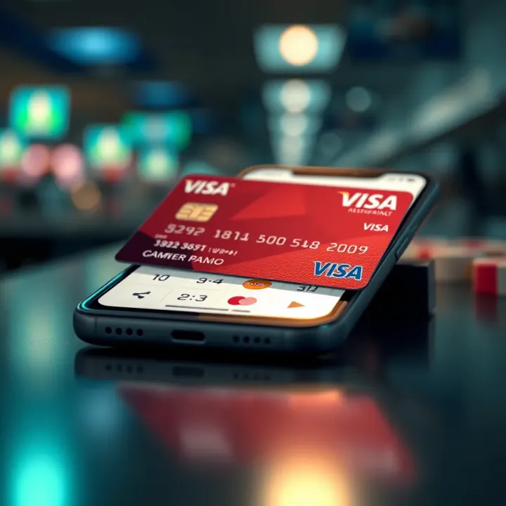 Visa card placed on top of a smartphone displaying Bangbet app interface