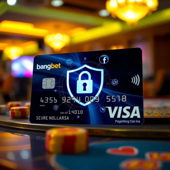 Secure online transaction illustration showing digital security icons around a Visa card