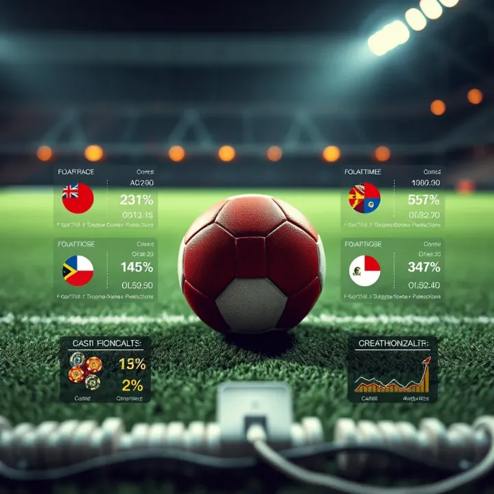 Football pitch with data analytics charts and betting icons illustrating correct score prediction strategies