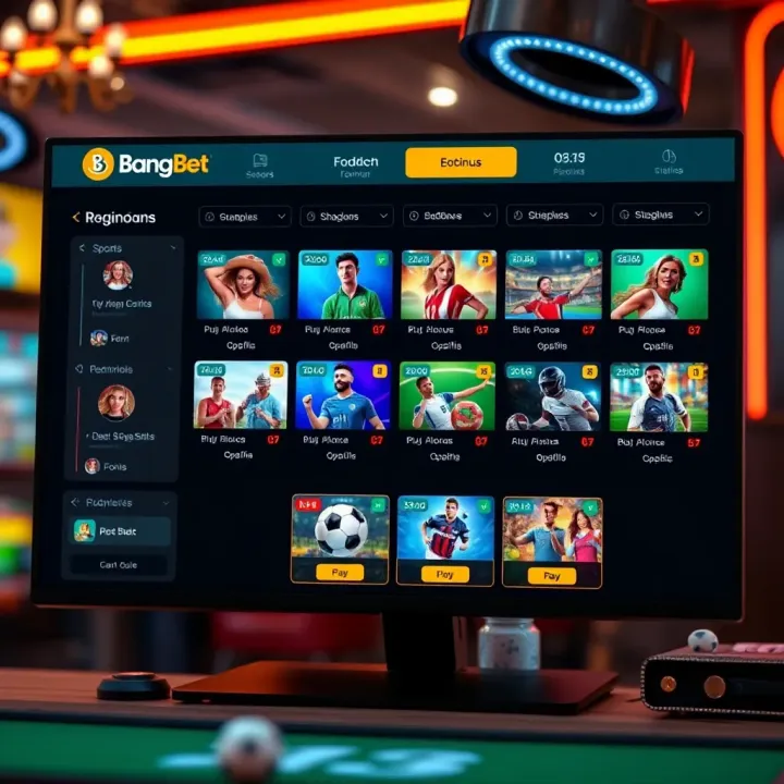 User interface displaying various sports and betting options on BangBet platform