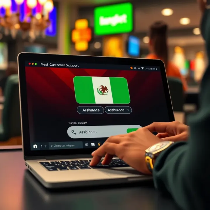 Customer support chat window open on a laptop with Nigerian flag icon showing assistance options
