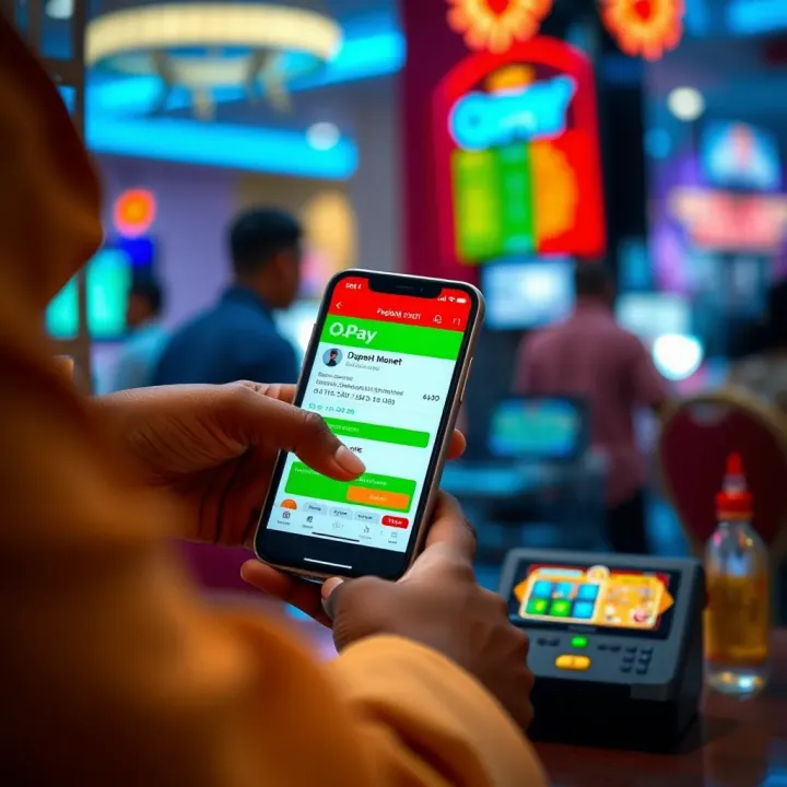 Person using a USSD code on a mobile phone to deposit funds into OPay wallet