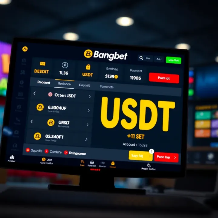 Screen displaying BangBet betting platform interface with options to deposit USDT and account balance visible