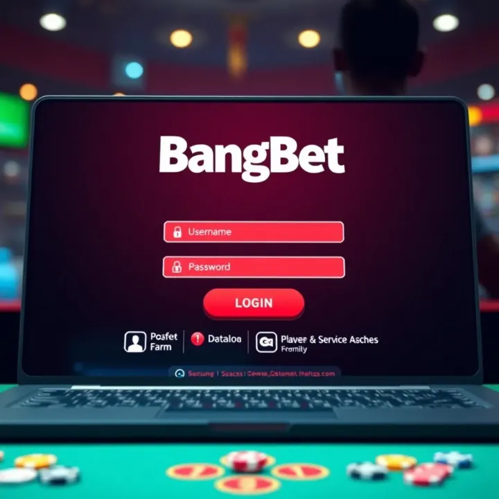 Login screen showing secure access to BangBet account with username and password fields