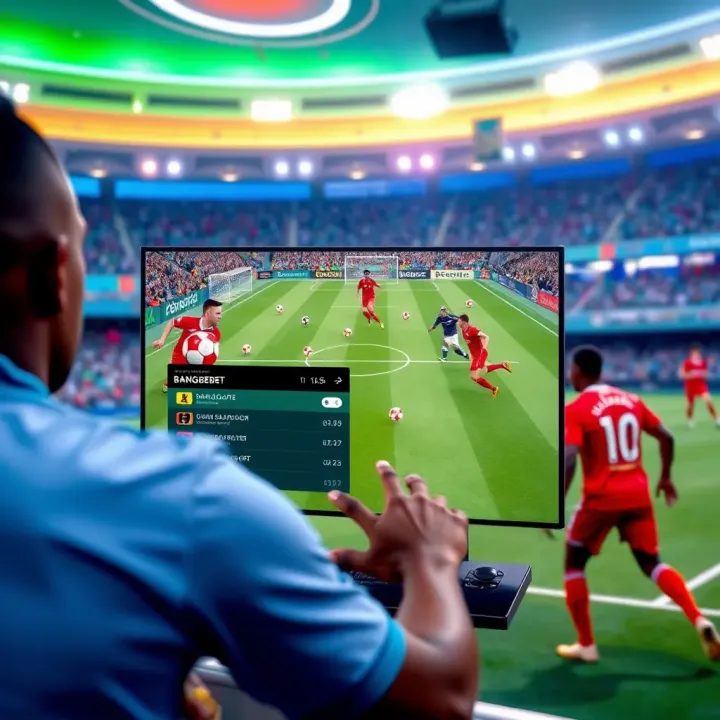 Bangbet interface displaying live soccer match with betting options