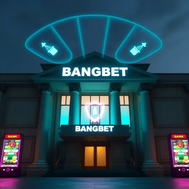 Bank building with digital transaction icons symbolizing fast and safe fund transfers