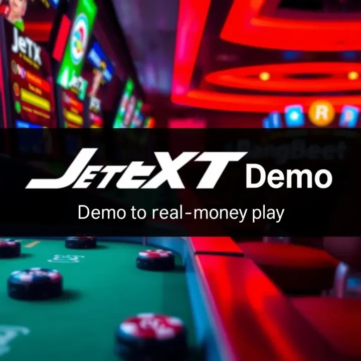 Graphic illustrating the transition from JetX demo mode to real-money betting on BangBet platform