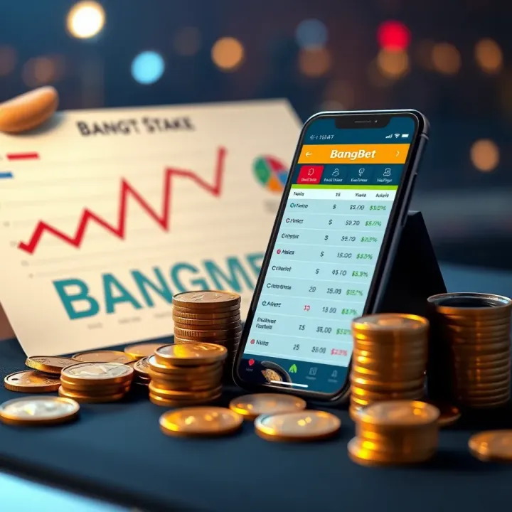 Graphic depicting strategic betting choices with charts, coins, and a smartphone highlighting betting management