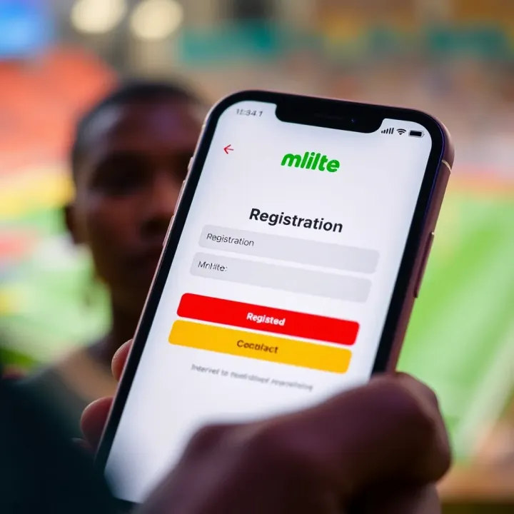 Mobile screen displaying registration interface of Mlilte sports betting app