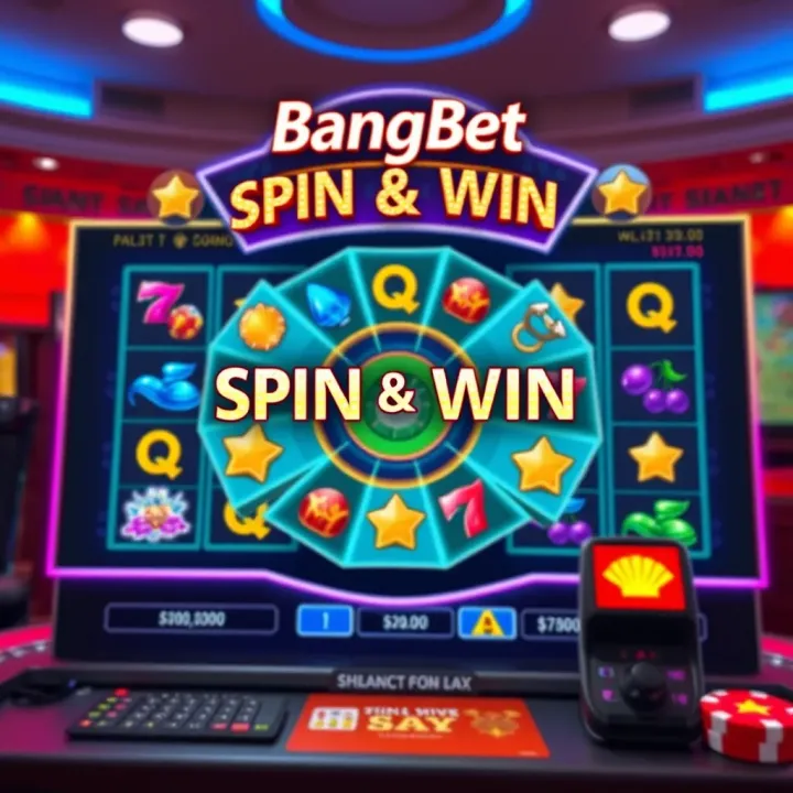 User interface of BangBet Casino showcasing the spin and win game feature with vibrant slot reels and winning symbols