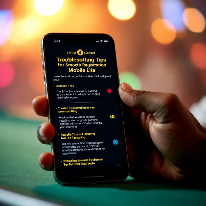Illustration of a smartphone showing common troubleshooting tips for registration issues on the Old BangBet Mobile Lite platform