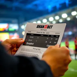 Illustration of a betting slip on Bangbet showing a placed Draw No Bet wager with match details and stake