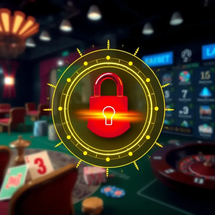 Illustration of secure online betting with digital lock and casino icons