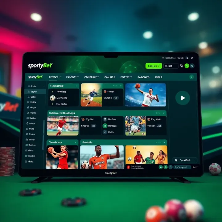 Interface of SportyBet platform showing various sports betting options including football and basketball