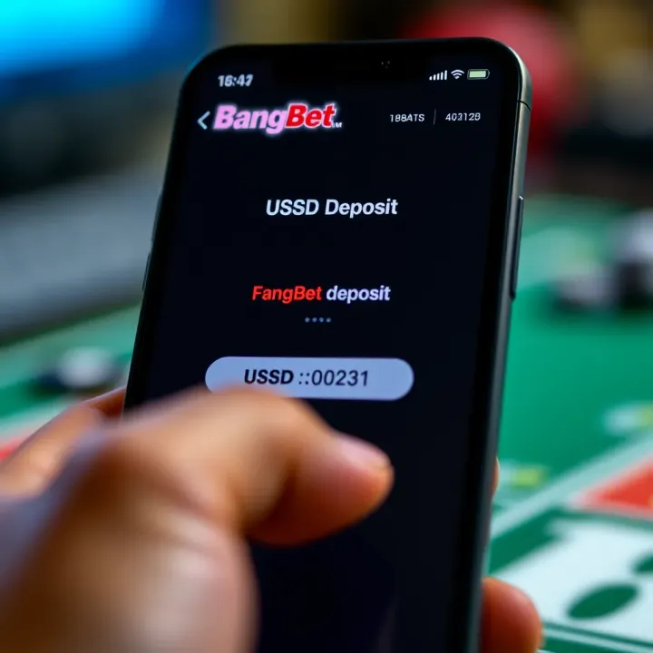 Close-up of a mobile phone screen showing a USSD code input for BangBet deposit