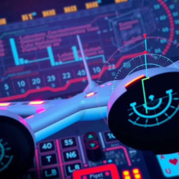 Illustration of cyber attack targeting an airplane's electronic systems with digital code and radar
