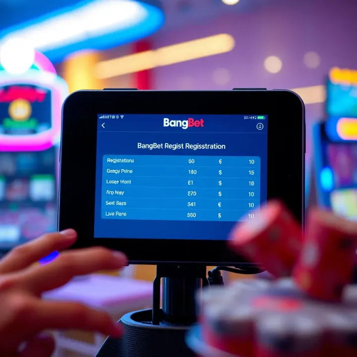 Illustration showing a digital device displaying BangBet agent registration details with currency symbols indicating payment options