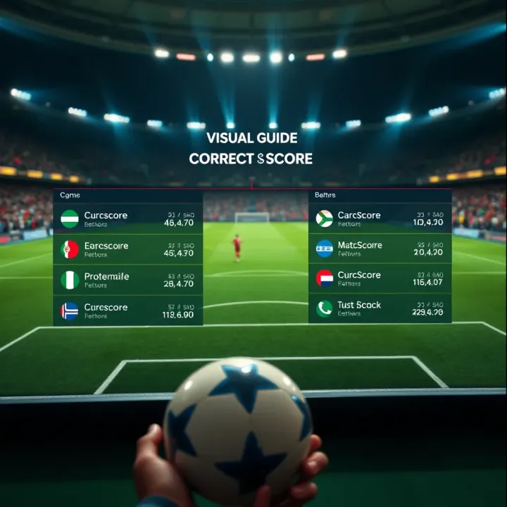 Football pitch with highlighted correct score betting options on a digital sports betting platform