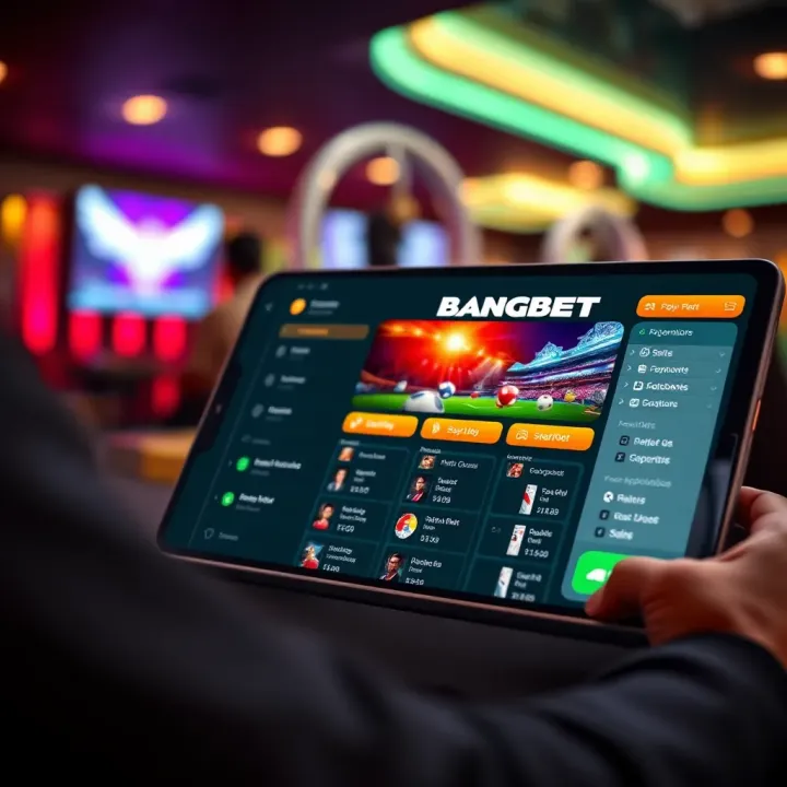 Illustration showing key features of the BangBet platform on a digital device