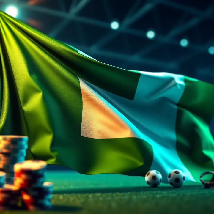 Illustration showing the Nigerian flag with digital betting icons representing sports and technology
