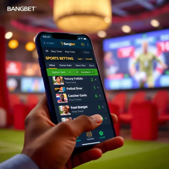 Mobile phone displaying BangBet sports betting interface with football match options