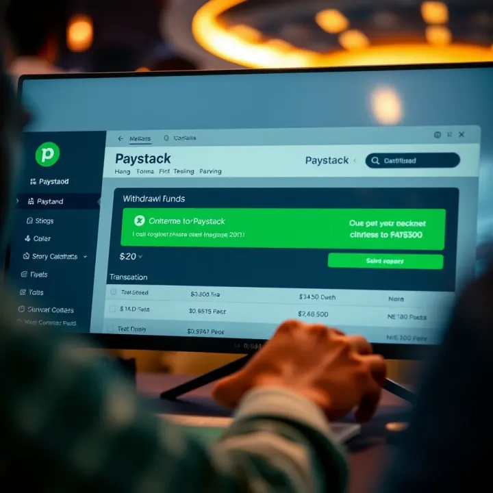 Interface showing withdrawal options and transaction confirmation on Paystack dashboard